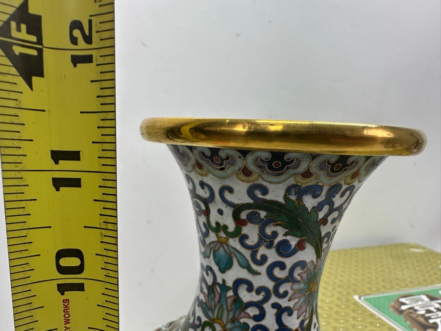 Stunning Pair Of Vintage Chinese Cloisonne Vases 11.5'H - New With Original Box [Photo 13]