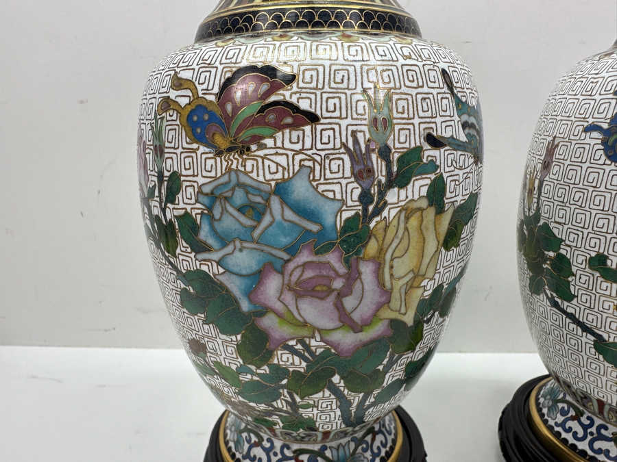 Stunning Pair Of Vintage Chinese Cloisonne Vases 11.5'H - New With Original Box [Photo 3]