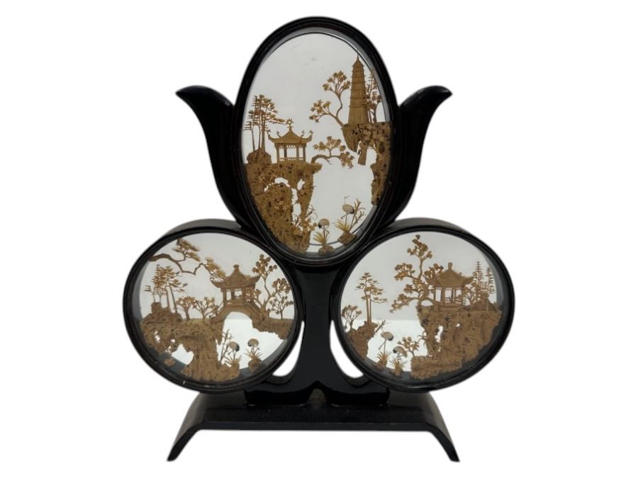 Vintage Chinese Carved Cork Art Diorama 10'W X 11'H