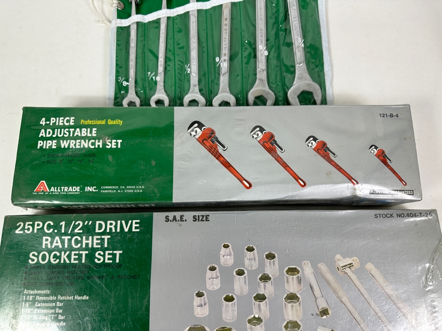 (3) New Alltrade Tool Sets: Flexible Socket Set, Adjustable Pipe Wrench Set And Ratchet Socket Set [Photo 4]