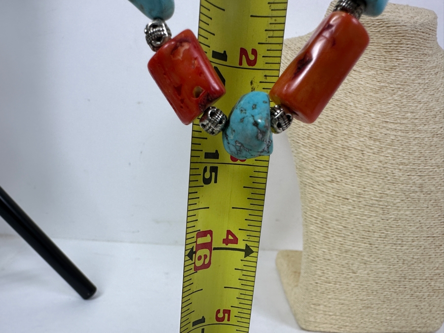 Chunky Turquoise / Red Coral Beaded 30' Necklace [Photo 6]