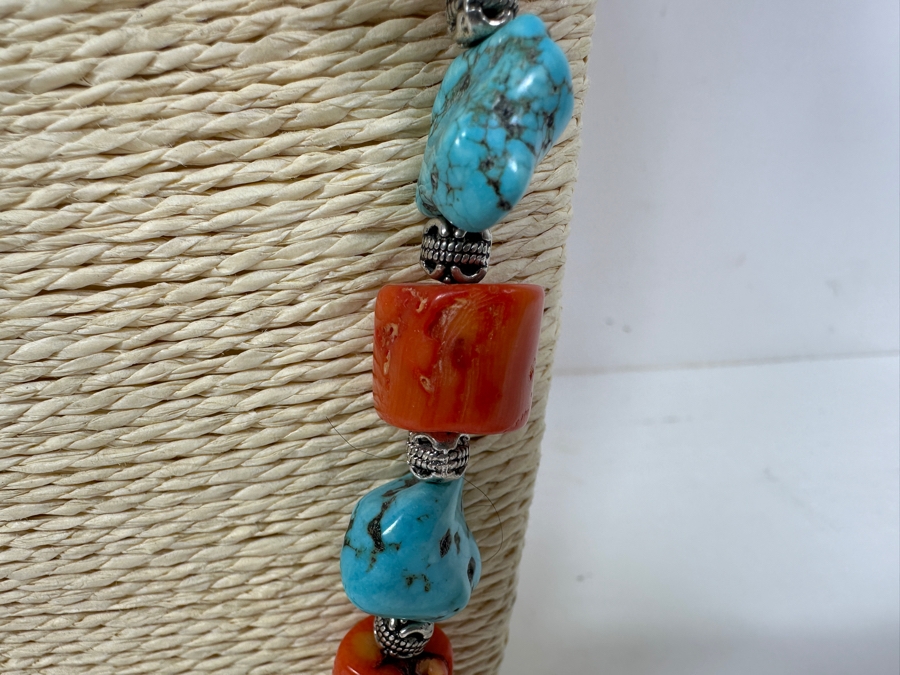 Chunky Turquoise / Red Coral Beaded 30' Necklace [Photo 4]