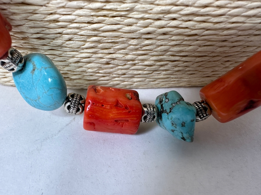 Chunky Turquoise / Red Coral Beaded 30' Necklace [Photo 3]