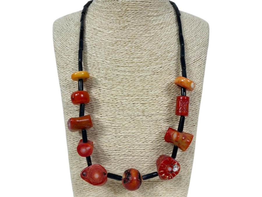 Chunky Red Coral Beaded 24' Necklace