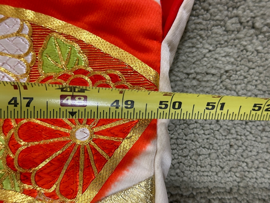 Huge Vintage Japanese Silk Uchikake Wedding Kimono Featuring Gold Cranes And Fan Embroidery 50'W X 74'L [Photo 12]