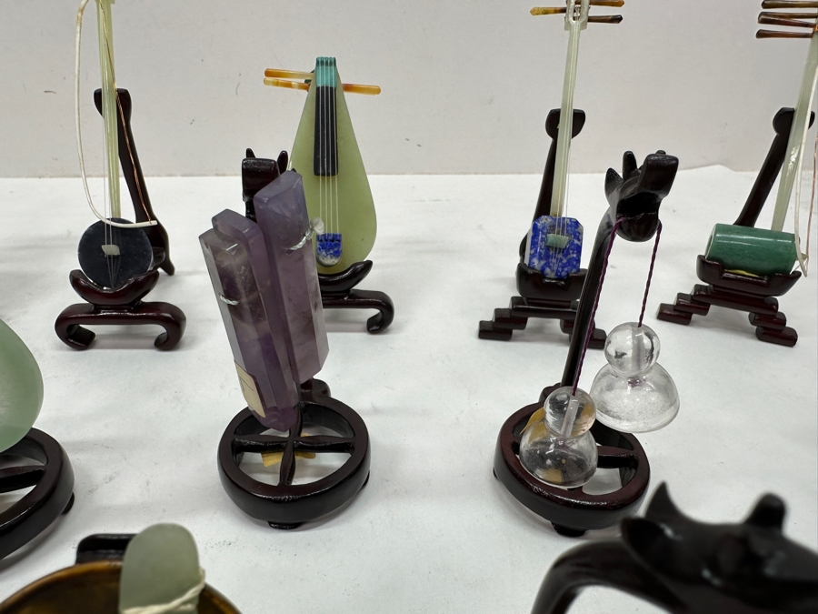 Collection Of Vintage Chinese Carved Stone (Jade, Lapis Lazuli, Amethyst And Other Stones) Miniature Instruments [Photo 9]
