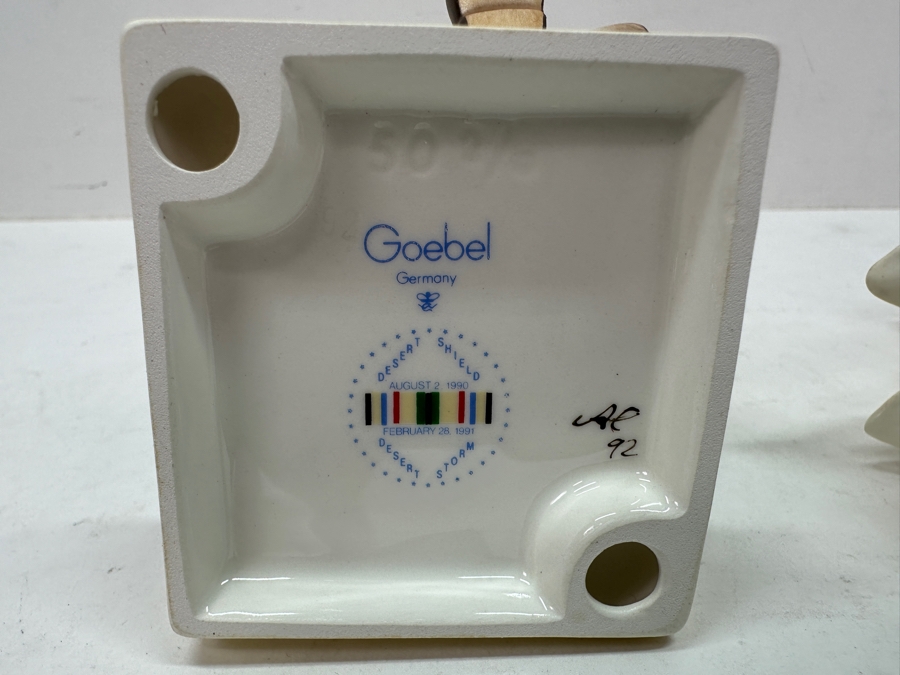 Pair Of Signed Vintage Hummel Figurines: Volunteers (Desert Shield / Desert Storm August 2, 1990) And Goose Girl - 4'H And 5'H [Photo 11]