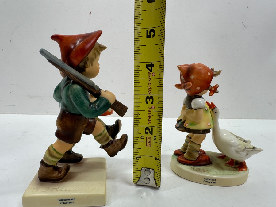 Pair Of Signed Vintage Hummel Figurines: Volunteers (Desert Shield / Desert Storm August 2, 1990) And Goose Girl - 4'H And 5'H [Photo 13]