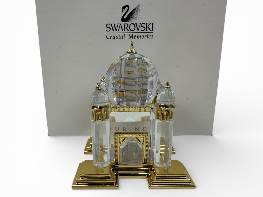 Vintage Swarovski Crystal Taj Mahal Collectible Miniature Figurine With Gold Accents And Original Box