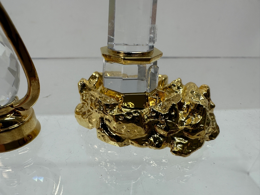 Vintage Swarovski Crystal Lantern And Lighthouse Figurines With Gold Accents [Photo 2]