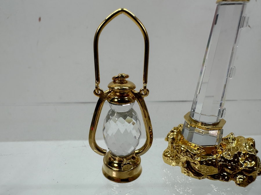 Vintage Swarovski Crystal Lantern And Lighthouse Figurines With Gold Accents [Photo 3]