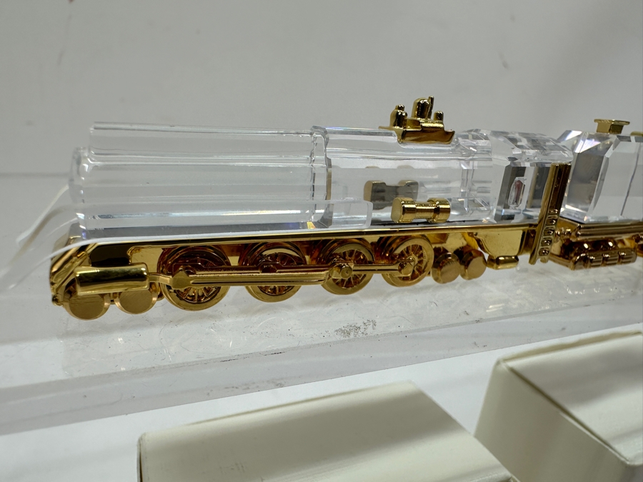 Vintage Swarovski Crystal Memories Train Collection Miniature Figurines With Gold Accents Featuring Three Sets Of Exquisite Crystal Locomotives and Carriages - Two Sets With Original Boxes (6 Pieces Total) [Photo 5]
