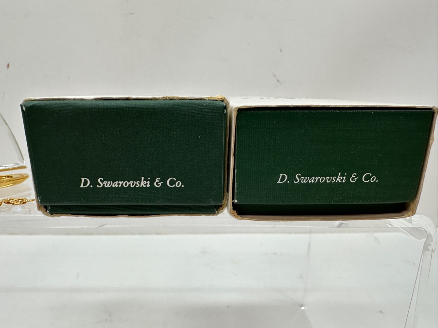 Vintage Swarovski Crystal Memories Miniature Figurines With Gold Accents: Rowboat With Oars And A Sailboat With Gold Accents - Both With Original Boxes [Photo 6]