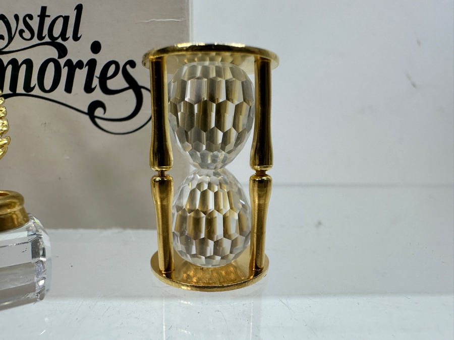 Vintage Swarovski Crystal Memories Miniature Figurines With Gold Accents: Inkwell With Feather Pen Set With Original Box, Scale And Hourglass [Photo 4]