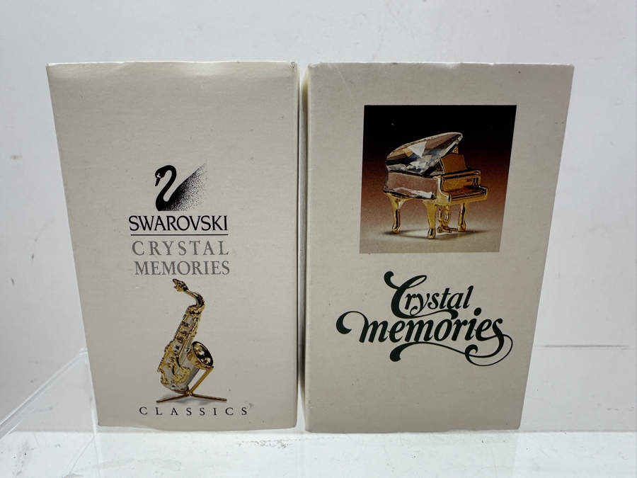 Vintage Swarovski Crystal Miniature Figurines With Gold Accents: Saxophone With Original Box, Piano With Original Box And Flute [Photo 5]