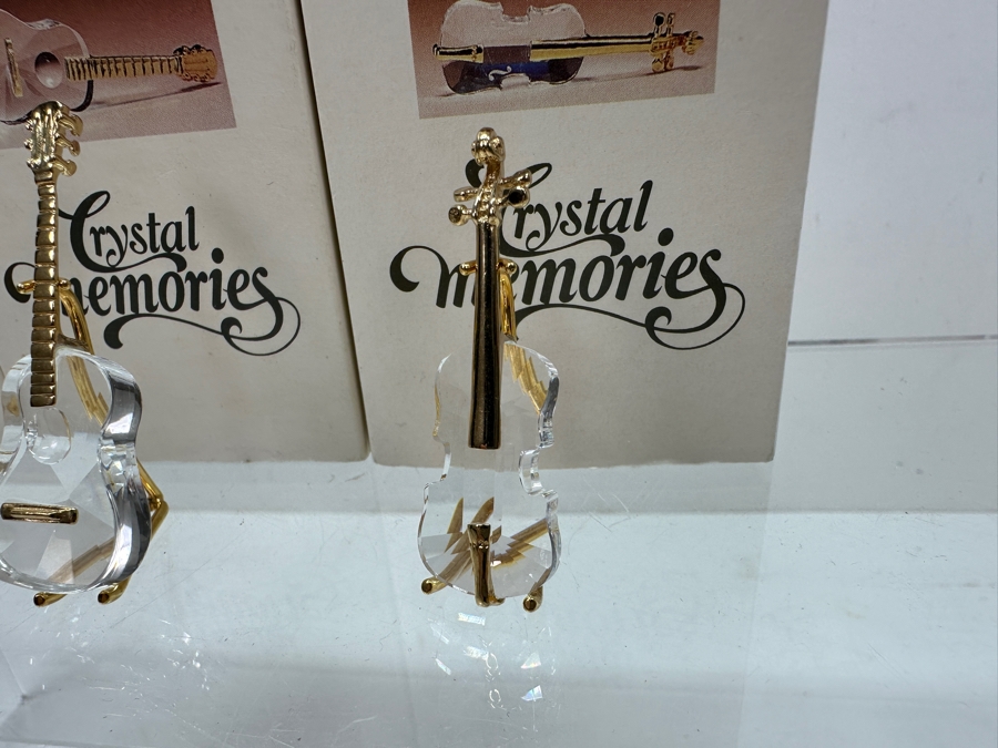 Vintage Swarovski Crystal Memories Miniature Musical Instruments Figurines With Gold Accents: Drum, Guitar And Violin With Gold Accents And Original Boxes [Photo 4]