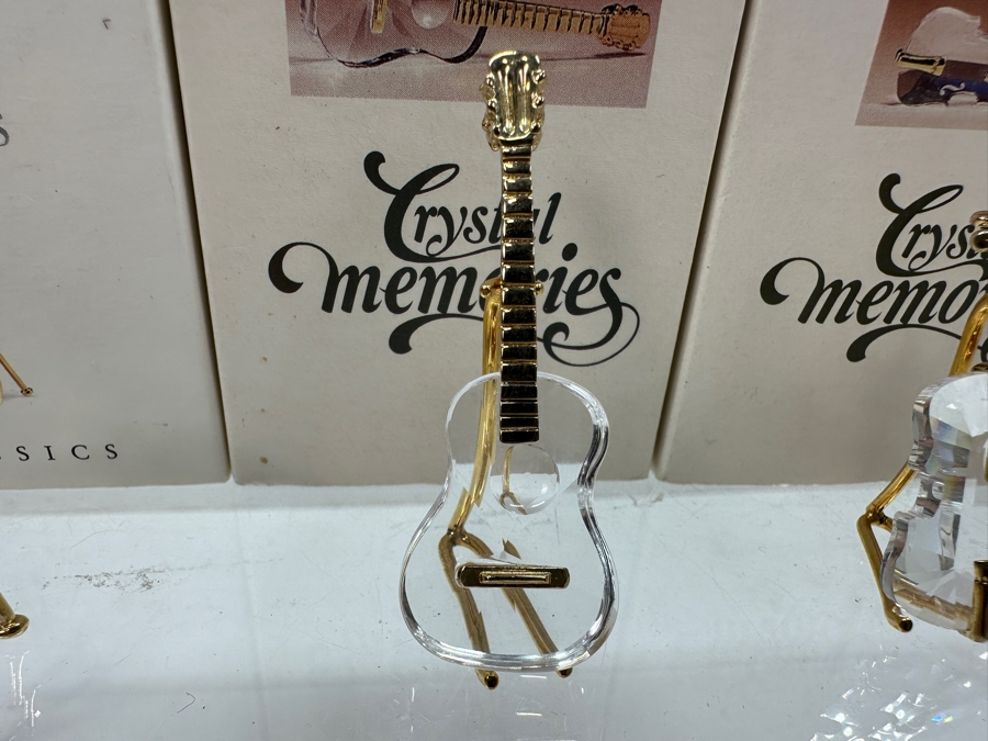 Vintage Swarovski Crystal Memories Miniature Musical Instruments Figurines With Gold Accents: Drum, Guitar And Violin With Gold Accents And Original Boxes [Photo 2]