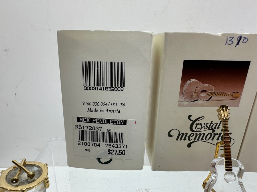 Vintage Swarovski Crystal Memories Miniature Musical Instruments Figurines With Gold Accents: Drum, Guitar And Violin With Gold Accents And Original Boxes [Photo 7]