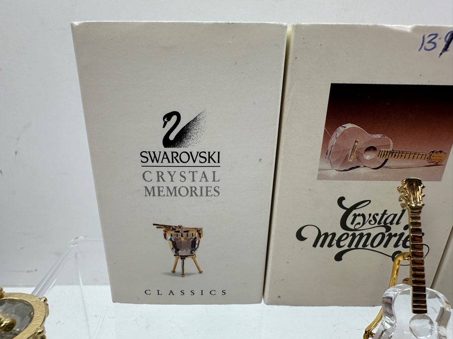 Vintage Swarovski Crystal Memories Miniature Musical Instruments Figurines With Gold Accents: Drum, Guitar And Violin With Gold Accents And Original Boxes [Photo 6]