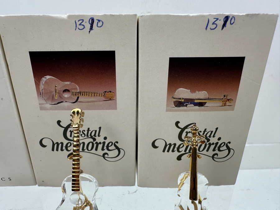 Vintage Swarovski Crystal Memories Miniature Musical Instruments Figurines With Gold Accents: Drum, Guitar And Violin With Gold Accents And Original Boxes [Photo 5]