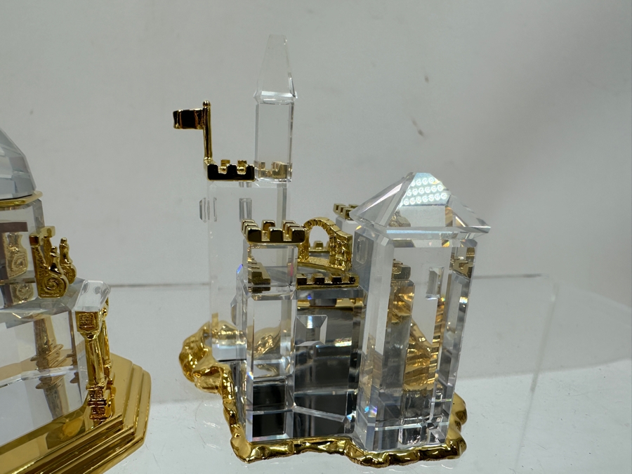 Vintage Swarovski Crystal Miniature Figurines With Gold Accents: Greek Temple, Cathedral And Castle [Photo 2]