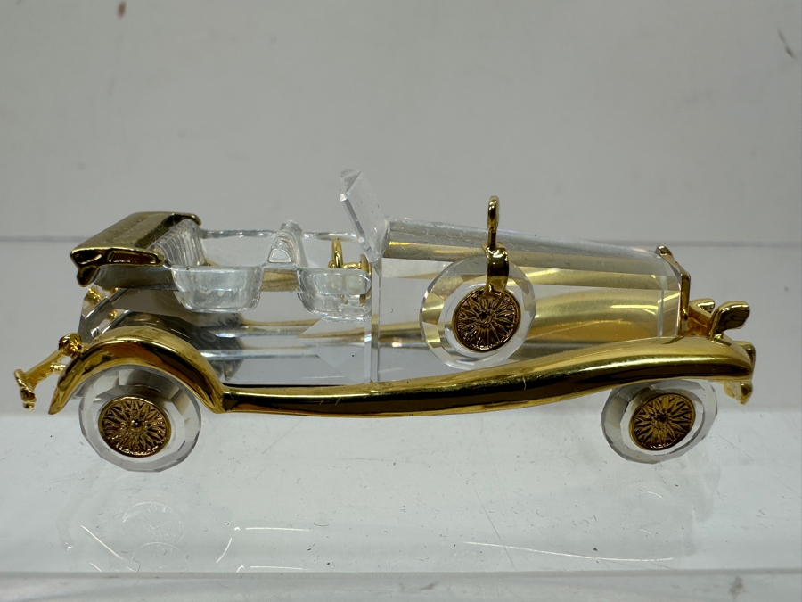 Vintage Swarovski Crystal Miniature Limousine Figurine With Gold Accents [Photo 2]