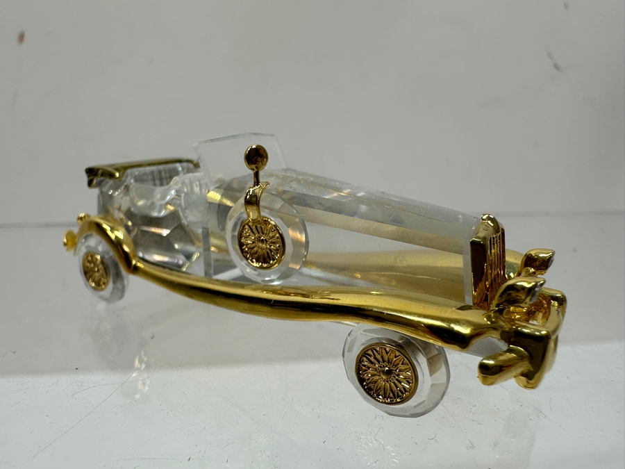 Vintage Swarovski Crystal Miniature Limousine Figurine With Gold Accents [Photo 3]