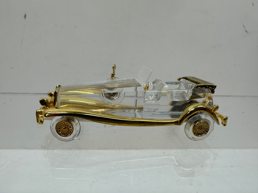 Vintage Swarovski Crystal Miniature Limousine Figurine With Gold Accents [Photo 4]