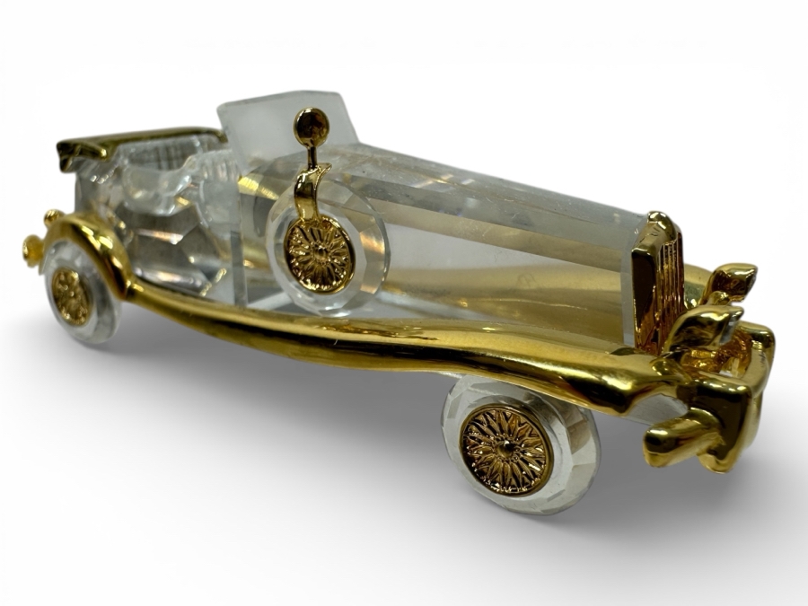 Vintage Swarovski Crystal Miniature Limousine Figurine With Gold Accents