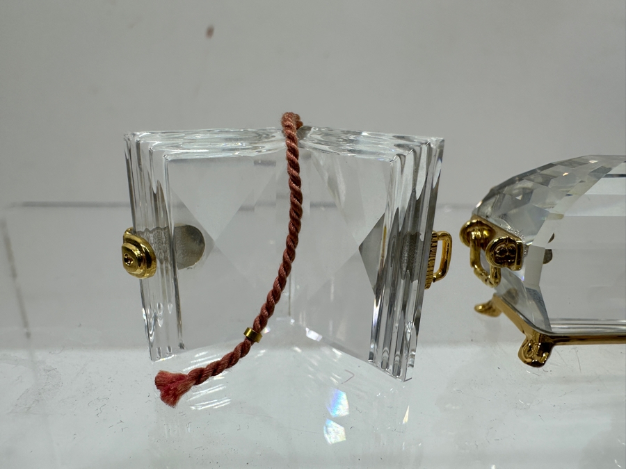 Vintage Swarovski Crystal Miniature Figurines With Gold Accents: Diary, Treasure Chest, Lamp, Typewriter, Clock [Photo 5]