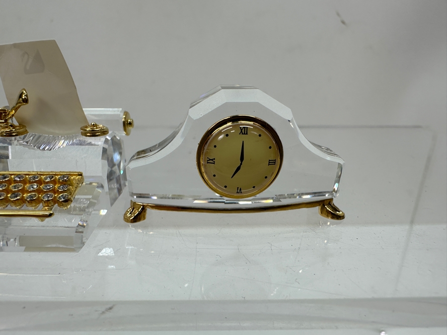 Vintage Swarovski Crystal Miniature Figurines With Gold Accents: Diary, Treasure Chest, Lamp, Typewriter, Clock [Photo 6]