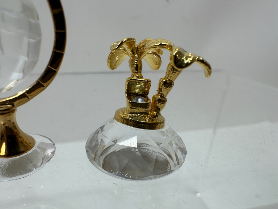 Vintage Swarovski Crystal Miniature Figurines With Gold Accents: Padlock, Elmo The Elephant, Microscope, Globe And Treasure Island [Photo 6]