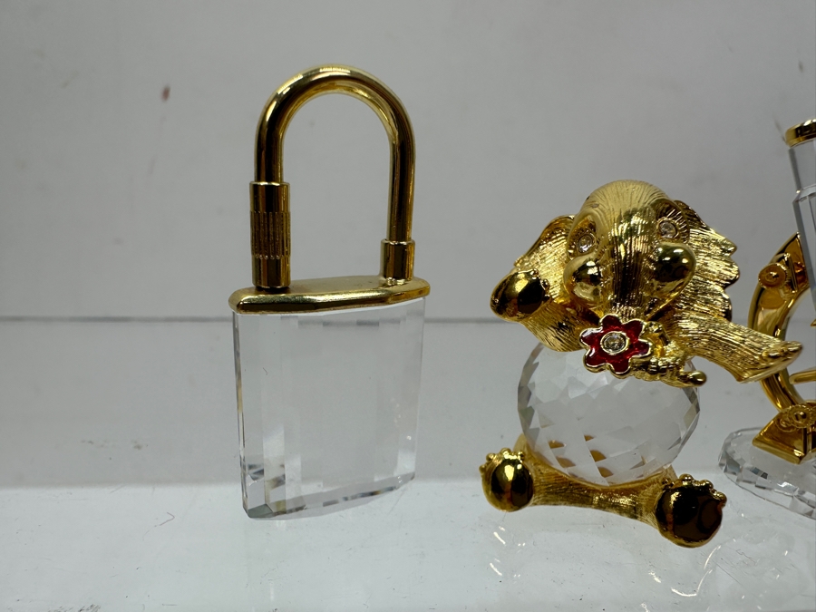 Vintage Swarovski Crystal Miniature Figurines With Gold Accents: Padlock, Elmo The Elephant, Microscope, Globe And Treasure Island [Photo 9]