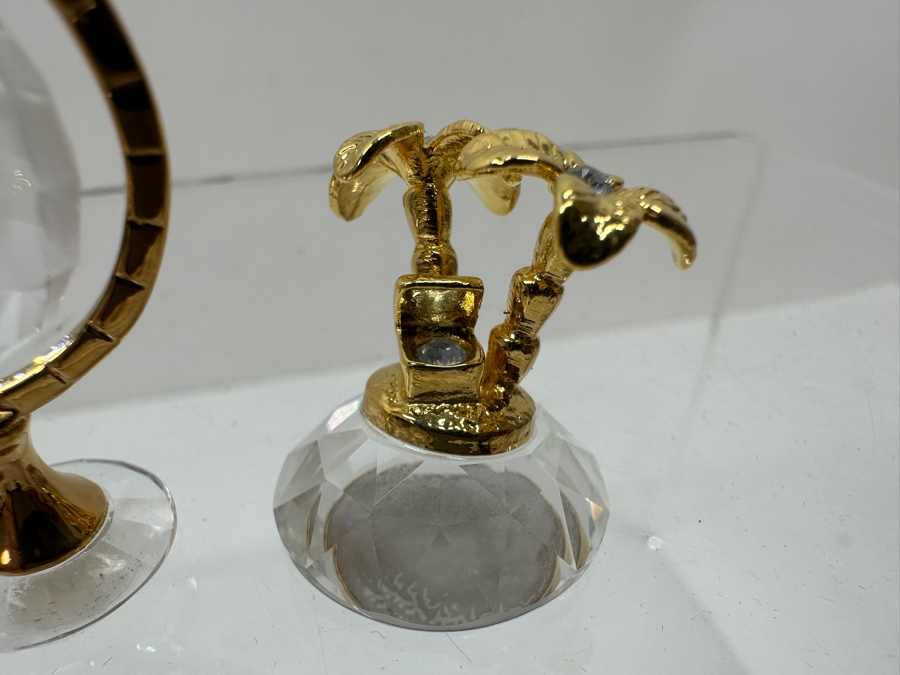 Vintage Swarovski Crystal Miniature Figurines With Gold Accents: Padlock, Elmo The Elephant, Microscope, Globe And Treasure Island [Photo 7]