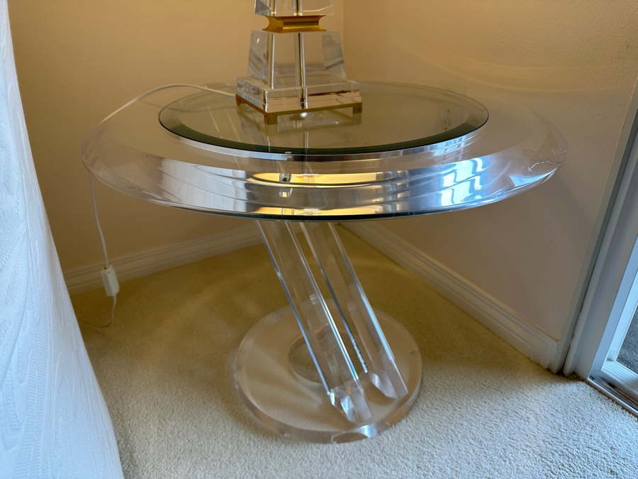 Stunning Lucite Modernist Round Side Table 28'W X 22'H [Photo 3]