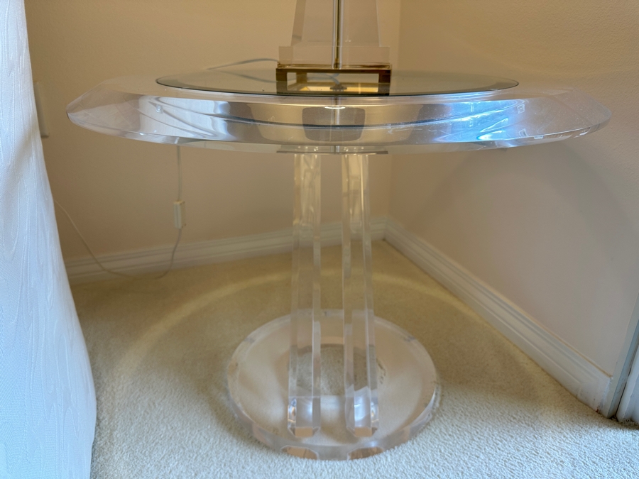 Stunning Lucite Modernist Round Side Table 28'W X 22'H [Photo 4]