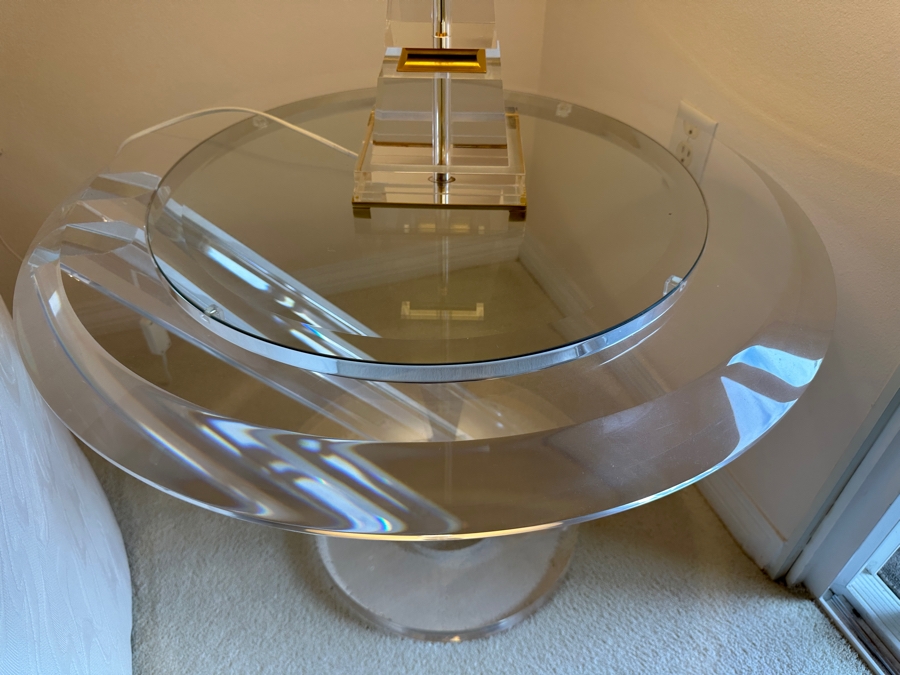 Stunning Lucite Modernist Round Side Table 28'W X 22'H [Photo 5]