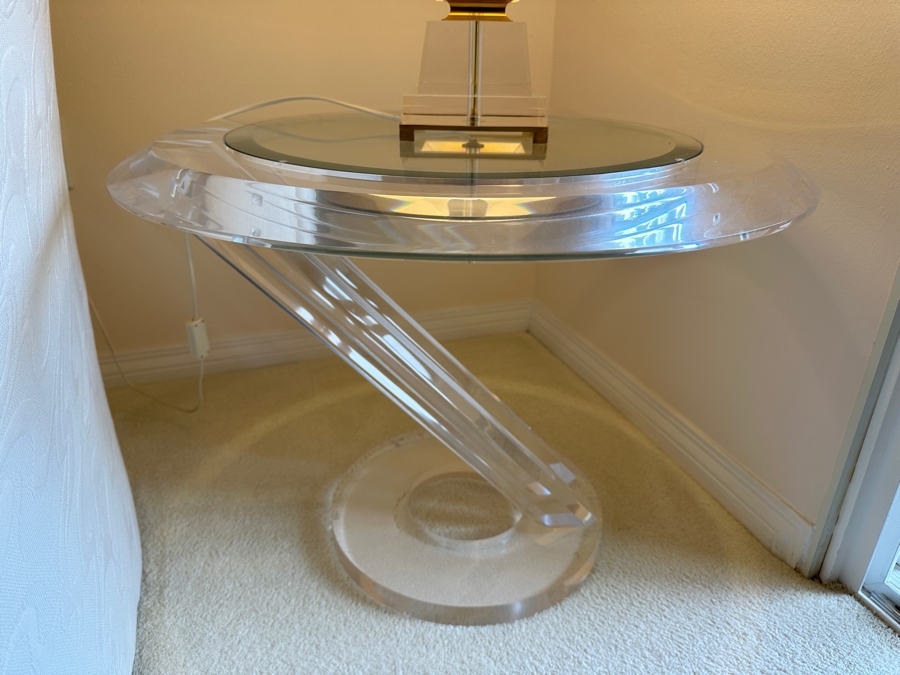 Stunning Lucite Modernist Round Side Table 28'W X 22'H [Photo 2]