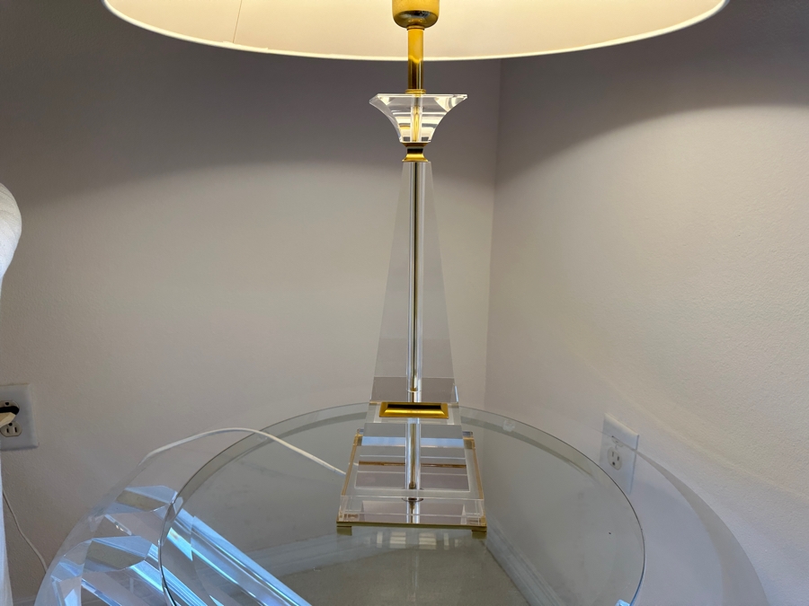 Lucite Table Lamp With Gold Accents 30'H
