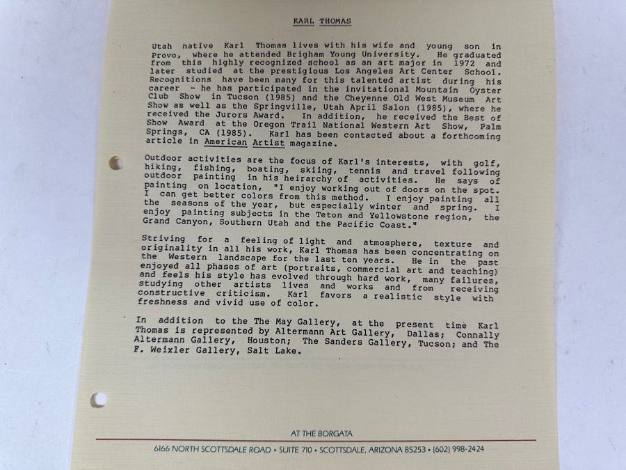 Original Karl Thomas Oil Painting On Canvas Of Big Sur, California 48'W X 40'H Estimate $6,000 [Photo 16]