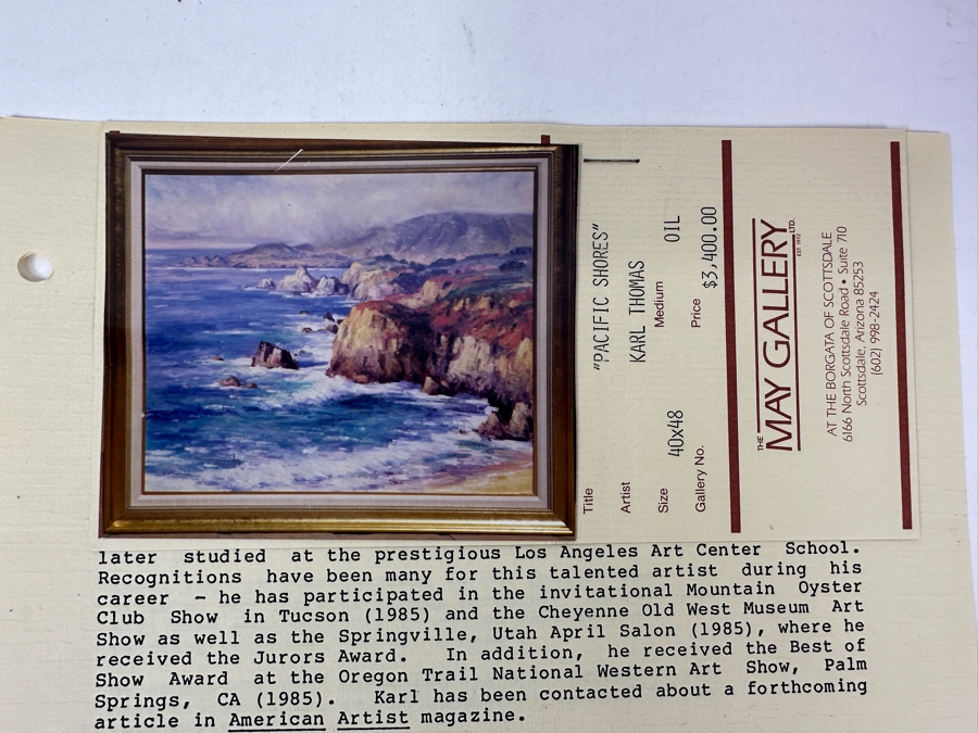 Original Karl Thomas Oil Painting On Canvas Of Big Sur, California 48'W X 40'H Estimate $6,000 [Photo 14]