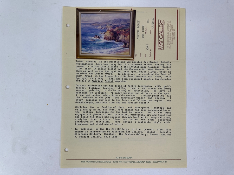 Original Karl Thomas Oil Painting On Canvas Of Big Sur, California 48'W X 40'H Estimate $6,000 [Photo 13]