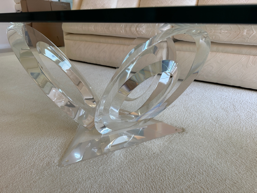 Modernist Lucite Base Coffee Table With Oval Glass Top 60'W X 30'D X 16'H [Photo 5]