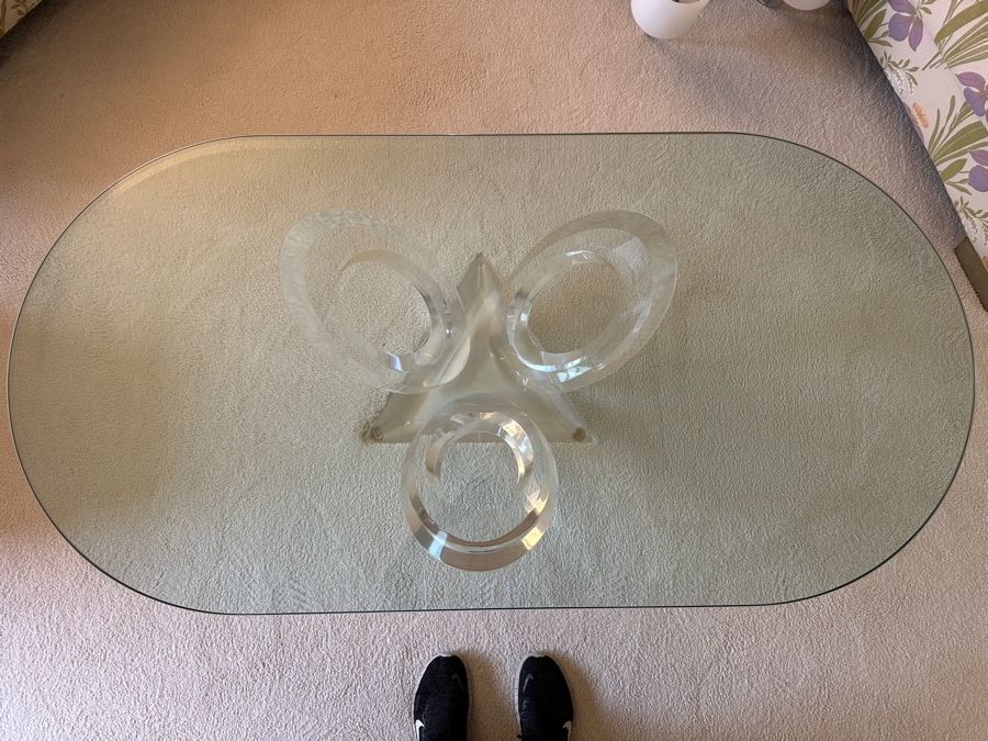 Modernist Lucite Base Coffee Table With Oval Glass Top 60'W X 30'D X 16'H [Photo 10]