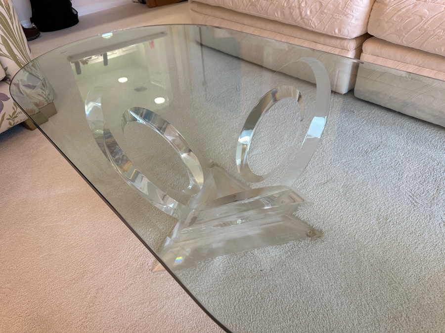 Modernist Lucite Base Coffee Table With Oval Glass Top 60'W X 30'D X 16'H [Photo 6]