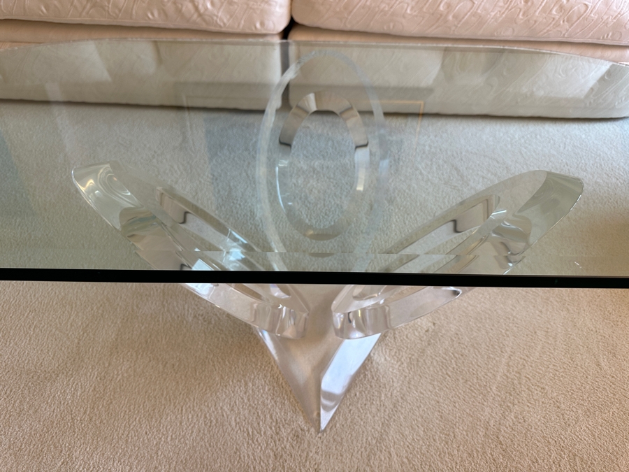 Modernist Lucite Base Coffee Table With Oval Glass Top 60'W X 30'D X 16'H [Photo 3]