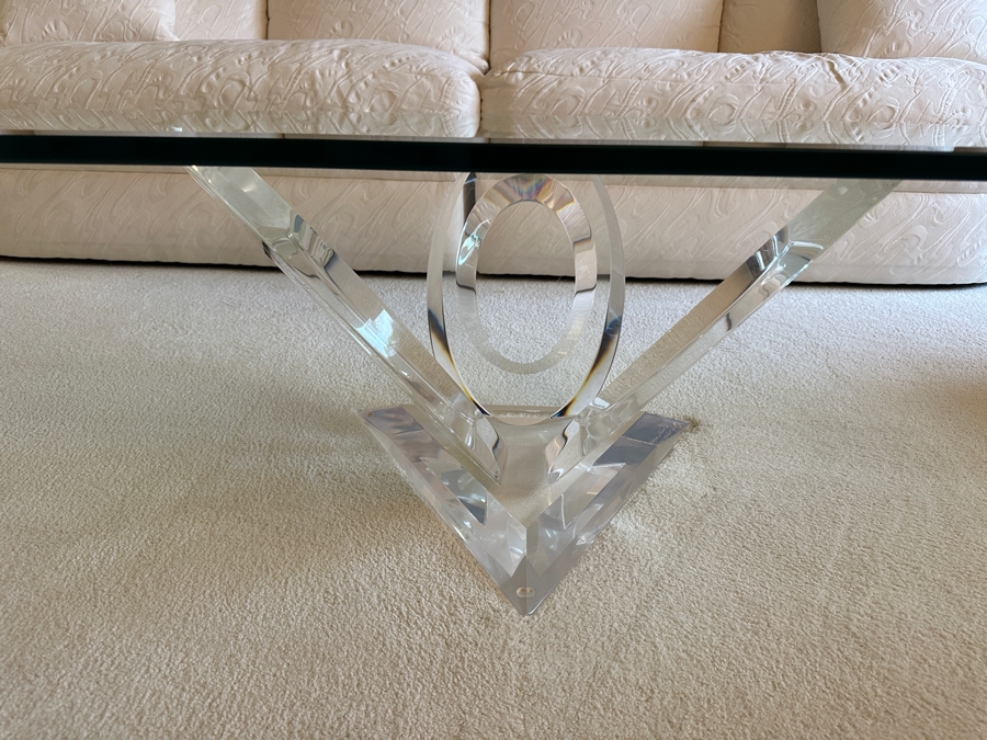 Modernist Lucite Base Coffee Table With Oval Glass Top 60'W X 30'D X 16'H [Photo 2]