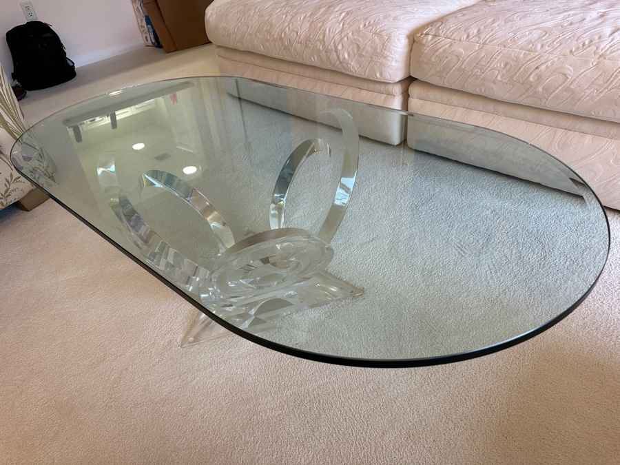 Modernist Lucite Base Coffee Table With Oval Glass Top 60'W X 30'D X 16'H [Photo 7]