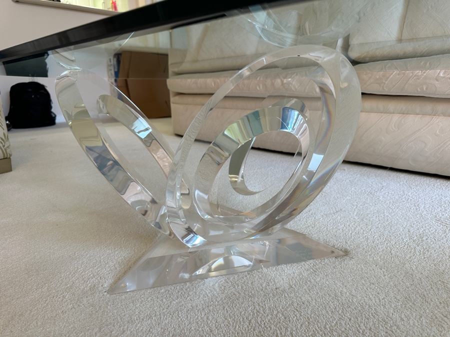 Modernist Lucite Base Coffee Table With Oval Glass Top 60'W X 30'D X 16'H [Photo 4]
