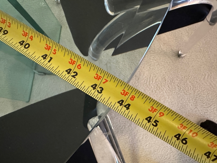 Four Modernist Lucite Chairs On Casters (Creations At Dallas) With Glass Pedestal Round Dining Table 44'R X 28.5'H [Photo 12]